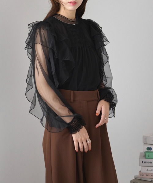 MAISON BREEZE reveur（メゾンブリーズレヴール）の「【MAISON BREEZE reveur】sheer ruffle pin tuck blouse フリルピンタック シアーブラウス trc（シャツ/ブラウス・レディース・ブラック/アイボリー/ライム/グレー・FREE）」の18枚目の写真