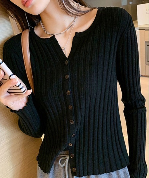 kirakiraShop(キラキラショップ)の「キーネック リブ ニット カーディガン(ニット/セーター・レディース・ブルー/ブラック/ダークグリーン/パープル/ブラウン/グレー/ピンク/オレンジ/オフホワイト/ベージュ系その他/グリーン系その他/ピンク系その他/レッド系その他/ライトベージュ/グリーン系その他2・FREE)」の16枚目の写真