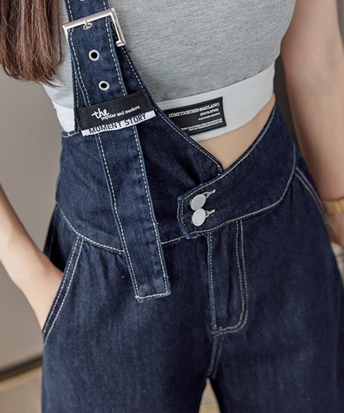 Miniministore(ミニミニストア)の「デニムサロペット ショートオーバーオール(デニムパンツ・レディース・インディゴブルー/ホワイト・M/XL/S/L)」の6枚目の写真