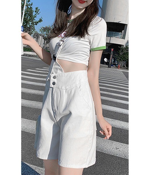 Miniministore(ミニミニストア)の「デニムサロペット ショートオーバーオール(デニムパンツ・レディース・インディゴブルー/ホワイト・M/XL/S/L)」の9枚目の写真