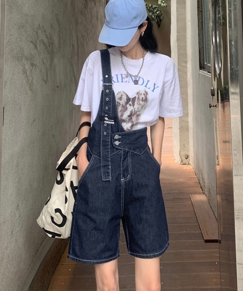 Miniministore(ミニミニストア)の「デニムサロペット ショートオーバーオール(デニムパンツ・レディース・インディゴブルー/ホワイト・M/XL/S/L)」の11枚目の写真