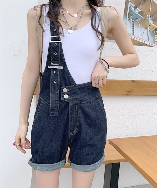 Miniministore(ミニミニストア)の「デニムサロペット ショートオーバーオール(デニムパンツ・レディース・インディゴブルー/ホワイト・M/XL/S/L)」の12枚目の写真