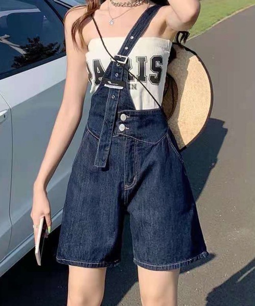Miniministore(ミニミニストア)の「デニムサロペット ショートオーバーオール(デニムパンツ・レディース・インディゴブルー/ホワイト・M/XL/S/L)」の17枚目の写真