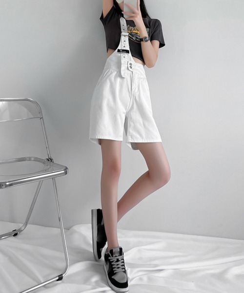Miniministore(ミニミニストア)の「デニムサロペット ショートオーバーオール(デニムパンツ・レディース・インディゴブルー/ホワイト・M/XL/S/L)」の18枚目の写真