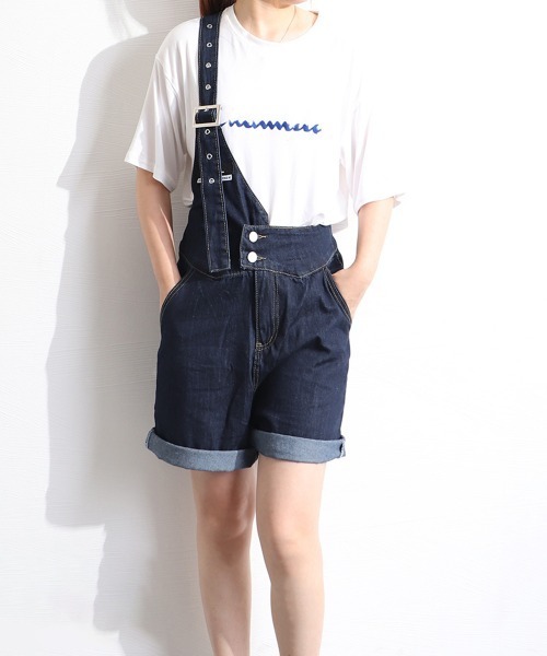 Miniministore(ミニミニストア)の「デニムサロペット ショートオーバーオール(デニムパンツ・レディース・インディゴブルー/ホワイト・M/XL/S/L)」の20枚目の写真