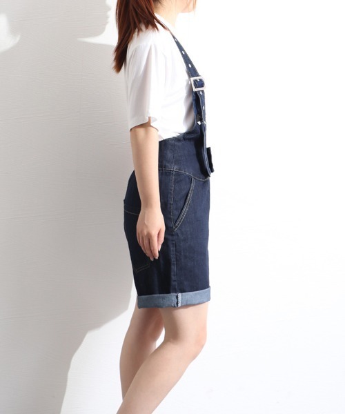 Miniministore(ミニミニストア)の「デニムサロペット ショートオーバーオール(デニムパンツ・レディース・インディゴブルー/ホワイト・M/XL/S/L)」の21枚目の写真