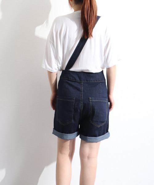 Miniministore(ミニミニストア)の「デニムサロペット ショートオーバーオール(デニムパンツ・レディース・インディゴブルー/ホワイト・M/XL/S/L)」の22枚目の写真