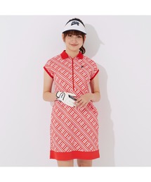 FILA GOLF（フィラゴルフ ）の「FILA GOLF/フィラゴルフ ゴルフウェア ブランド ロゴ 吸汗速乾 UVカット 接触冷感 遮熱 フレンチスリーブ ハーフジップ ワンピース（ワンピース・レディース）」