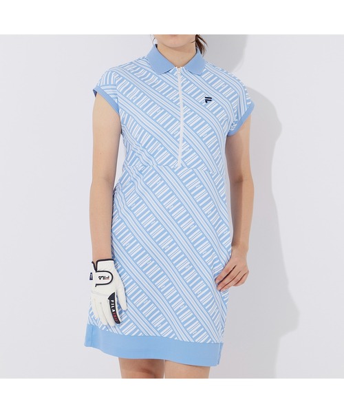FILA GOLF(フィラゴルフ )の「FILA GOLF/フィラゴルフ ゴルフウェア ブランド ロゴ 吸汗速乾 UVカット 接触冷感 遮熱 フレンチスリーブ ハーフジップ ワンピース(ワンピース・レディース・レッド/ライトブルー/ブラック・L/M/LL)」の11枚目の写真