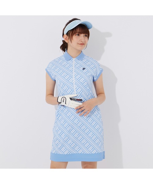 FILA GOLF(フィラゴルフ )の「FILA GOLF/フィラゴルフ ゴルフウェア ブランド ロゴ 吸汗速乾 UVカット 接触冷感 遮熱 フレンチスリーブ ハーフジップ ワンピース(ワンピース・レディース・レッド/ライトブルー/ブラック・L/M/LL)」の7枚目の写真