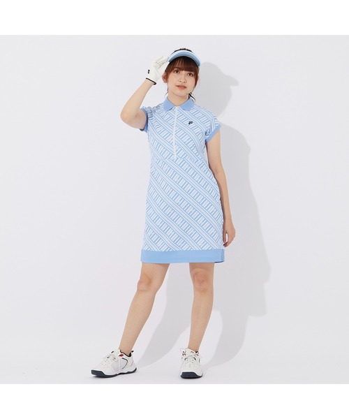 FILA GOLF(フィラゴルフ )の「FILA GOLF/フィラゴルフ ゴルフウェア ブランド ロゴ 吸汗速乾 UVカット 接触冷感 遮熱 フレンチスリーブ ハーフジップ ワンピース(ワンピース・レディース・レッド/ライトブルー/ブラック・L/M/LL)」の8枚目の写真