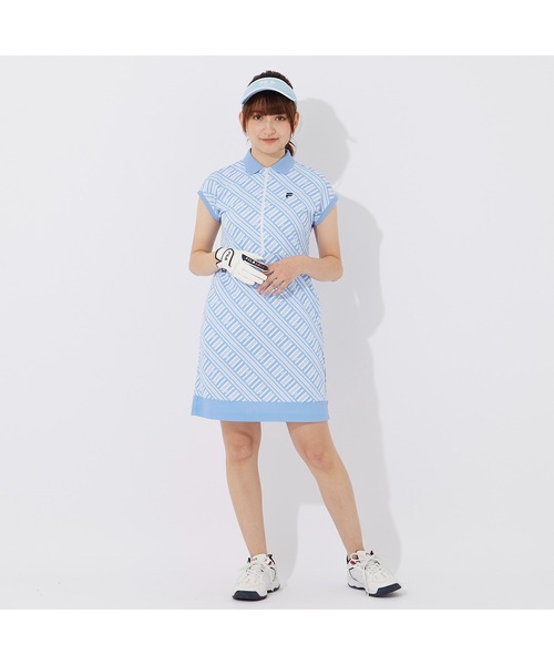 FILA GOLF(フィラゴルフ )の「FILA GOLF/フィラゴルフ ゴルフウェア ブランド ロゴ 吸汗速乾 UVカット 接触冷感 遮熱 フレンチスリーブ ハーフジップ ワンピース(ワンピース・レディース・レッド/ライトブルー/ブラック・L/M/LL)」の9枚目の写真