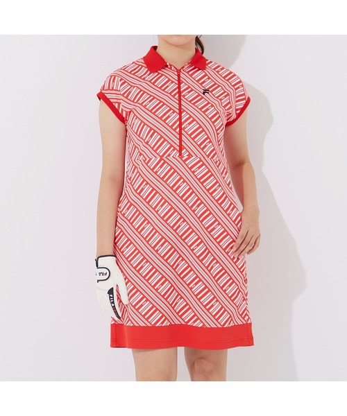 FILA GOLF(フィラゴルフ )の「FILA GOLF/フィラゴルフ ゴルフウェア ブランド ロゴ 吸汗速乾 UVカット 接触冷感 遮熱 フレンチスリーブ ハーフジップ ワンピース(ワンピース・レディース・レッド/ライトブルー/ブラック・L/M/LL)」の19枚目の写真