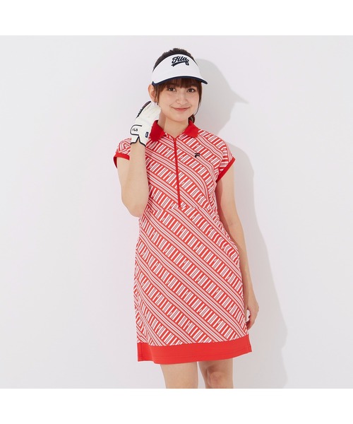 FILA GOLF(フィラゴルフ )の「FILA GOLF/フィラゴルフ ゴルフウェア ブランド ロゴ 吸汗速乾 UVカット 接触冷感 遮熱 フレンチスリーブ ハーフジップ ワンピース(ワンピース・レディース・レッド/ライトブルー/ブラック・L/M/LL)」の16枚目の写真
