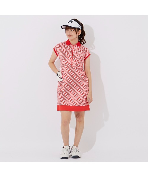 FILA GOLF(フィラゴルフ )の「FILA GOLF/フィラゴルフ ゴルフウェア ブランド ロゴ 吸汗速乾 UVカット 接触冷感 遮熱 フレンチスリーブ ハーフジップ ワンピース(ワンピース・レディース・レッド/ライトブルー/ブラック・L/M/LL)」の18枚目の写真