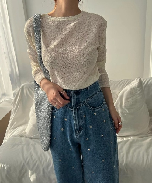 tシャツ Mellow velour top レディース GIUNON tシャツ hem mellow crinkled t-shirt / ヘムメロウ