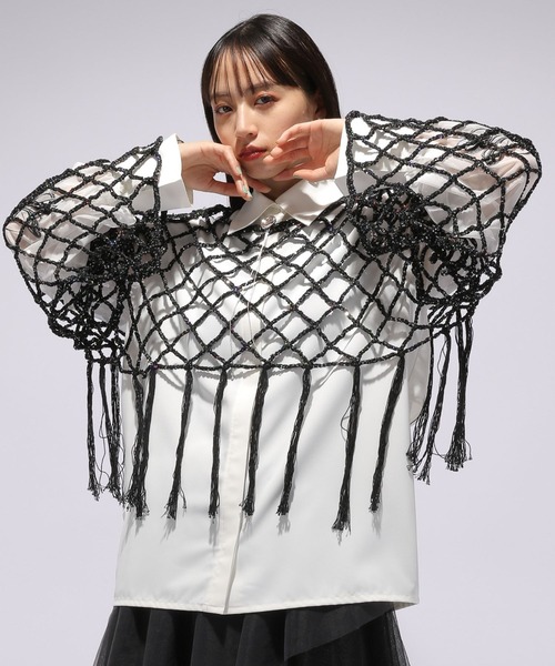 HARE（ハレ）の「スパンコールメッシュフリンジニット(HARE)（ニット/セーター・レディース・ブラック/レッド・FREE）」の8枚目の写真