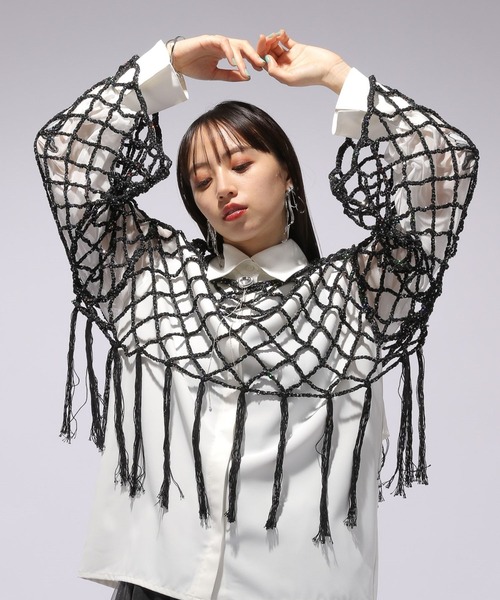 HARE（ハレ）の「スパンコールメッシュフリンジニット(HARE)（ニット/セーター・レディース・ブラック/レッド・FREE）」の10枚目の写真