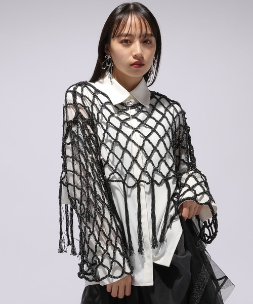 HARE（ハレ）の「スパンコールメッシュフリンジニット(HARE)（ニット/セーター・レディース・ブラック/レッド・FREE）」の11枚目の写真