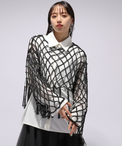 HARE（ハレ）の「スパンコールメッシュフリンジニット(HARE)（ニット/セーター・レディース・ブラック/レッド・FREE）」の12枚目の写真