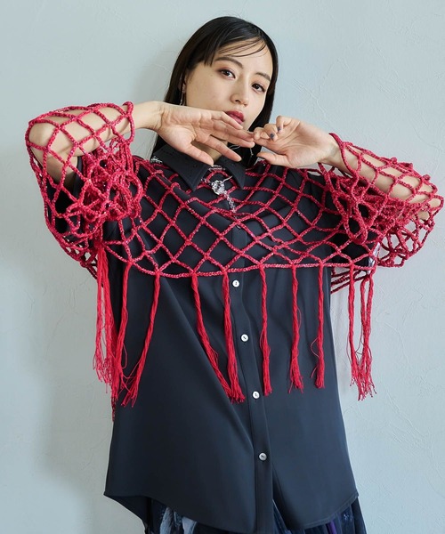 HARE（ハレ）の「スパンコールメッシュフリンジニット(HARE)（ニット/セーター・レディース・ブラック/レッド・FREE）」の13枚目の写真