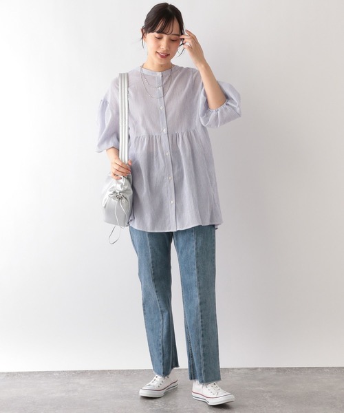 GLOBAL WORK(グローバルワーク)の「エアリーボイルペプラムブラウス/996868(シャツ/ブラウス・レディース・ラベンダー/ライトグリーン系3/ブルー系5/ブラック/オフホワイト/ブラウン・FREE)」の21枚目の写真