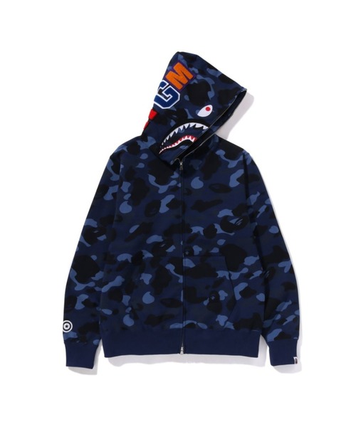 BAPE フルジップパーカー ネイビー A BATHING APE（アベイシングエイプ）の「BAPE OVERPRINTED FULL