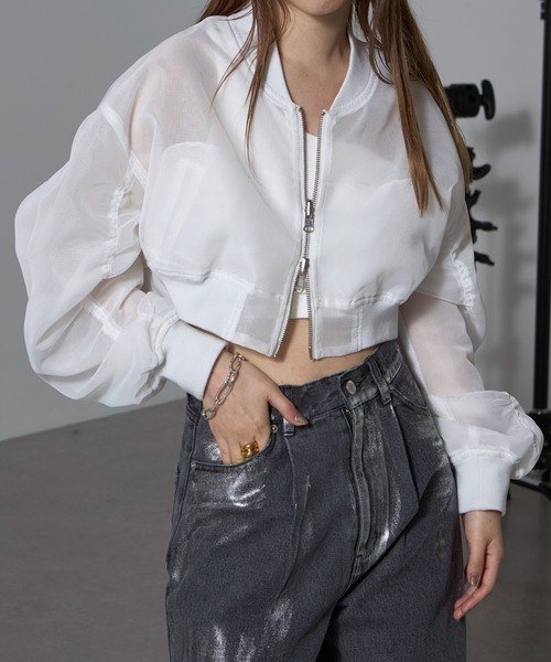 RAY CASSIN（レイカズン）の「【2way/リバーシブル】シアーメッシュショートMA-1（MA-1・レディース・ブルー/アイボリー/ブラック・FREE）」の7枚目の写真