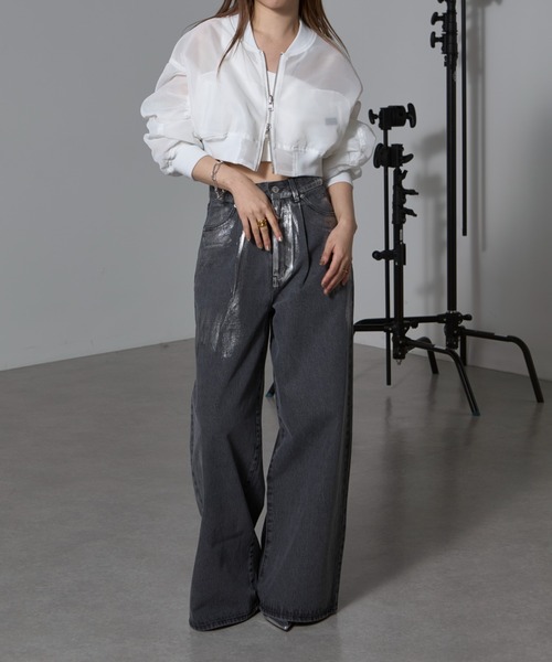 RAY CASSIN（レイカズン）の「【2way/リバーシブル】シアーメッシュショートMA-1（MA-1・レディース・ブルー/アイボリー/ブラック・FREE）」の6枚目の写真