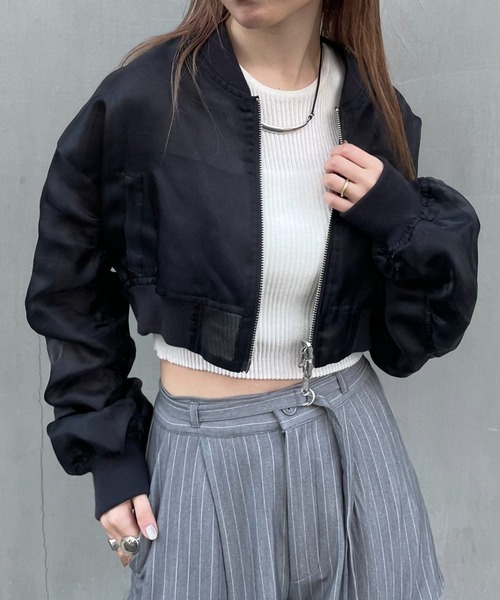 RAY CASSIN（レイカズン）の「【2way/リバーシブル】シアーメッシュショートMA-1（MA-1・レディース・ブルー/アイボリー/ブラック・FREE）」の17枚目の写真