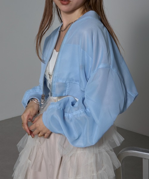 RAY CASSIN（レイカズン）の「【2way/リバーシブル】シアーメッシュショートMA-1（MA-1・レディース・ブルー/アイボリー/ブラック・FREE）」の12枚目の写真