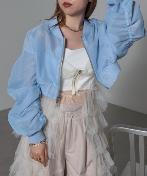 RAY CASSIN（レイカズン）の「【2way/リバーシブル】シアーメッシュショートMA-1（MA-1・レディース・ブルー/アイボリー/ブラック・FREE）」の14枚目の写真