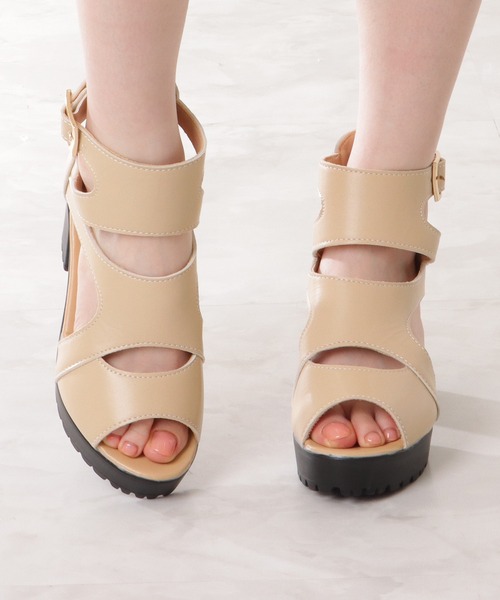 セール】厚底 カットアウト オープントゥ サンダル ブーツ（サンダル