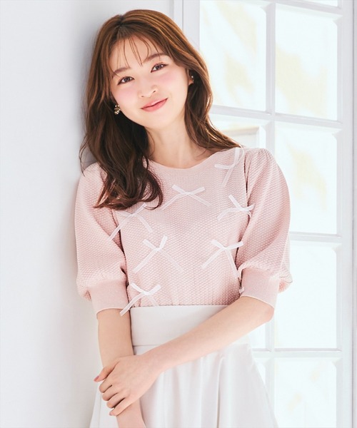 WILLSELECTION（ウィルセレクション）の「リボンラメニットプルオーバー（ニット/セーター・レディース・ピンク/ホワイト×ブラック/ブラック/オフホワイト・FREE）」の12枚目の写真