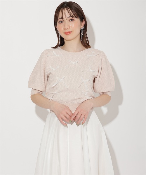 WILLSELECTION（ウィルセレクション）の「リボンラメニットプルオーバー（ニット/セーター・レディース・ピンク/ホワイト×ブラック/ブラック/オフホワイト・FREE）」の10枚目の写真