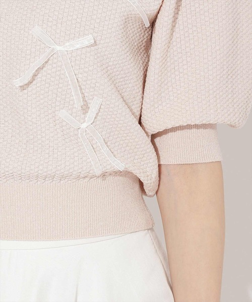 WILLSELECTION（ウィルセレクション）の「リボンラメニットプルオーバー（ニット/セーター・レディース・ピンク/ホワイト×ブラック/ブラック/オフホワイト・FREE）」の6枚目の写真