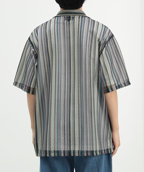 BEAMS HEART（ビームスハート）の「レース ストライプ オープンカラー シャツ（シャツ/ブラウス・メンズ・ブルー/ベージュ/ネイビー・MEDIUM/LARGE/SMALL）」の12枚目の写真