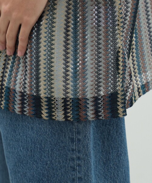 BEAMS HEART（ビームスハート）の「レース ストライプ オープンカラー シャツ（シャツ/ブラウス・メンズ・ブルー/ベージュ/ネイビー・MEDIUM/LARGE/SMALL）」の15枚目の写真