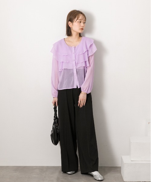 ad thie(アドティエ)の「ふんわりシフォン フリルデザインブラウス(シャツ/ブラウス・レディース・オフホワイト/パープル・FREE)」の14枚目の写真