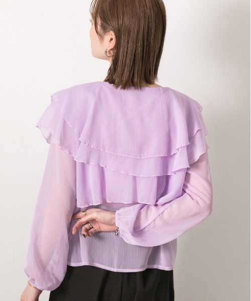 ad thie(アドティエ)の「ふんわりシフォン フリルデザインブラウス(シャツ/ブラウス・レディース・オフホワイト/パープル・FREE)」の7枚目の写真