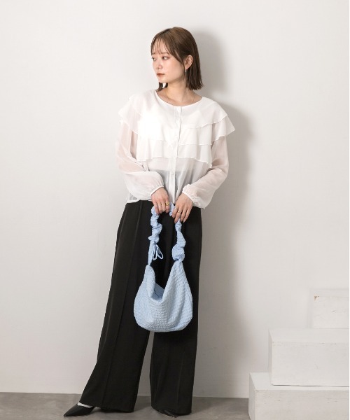 ad thie(アドティエ)の「ふんわりシフォン フリルデザインブラウス(シャツ/ブラウス・レディース・オフホワイト/パープル・FREE)」の10枚目の写真