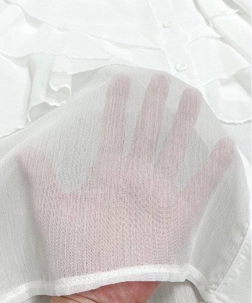ad thie(アドティエ)の「ふんわりシフォン フリルデザインブラウス(シャツ/ブラウス・レディース・オフホワイト/パープル・FREE)」の3枚目の写真