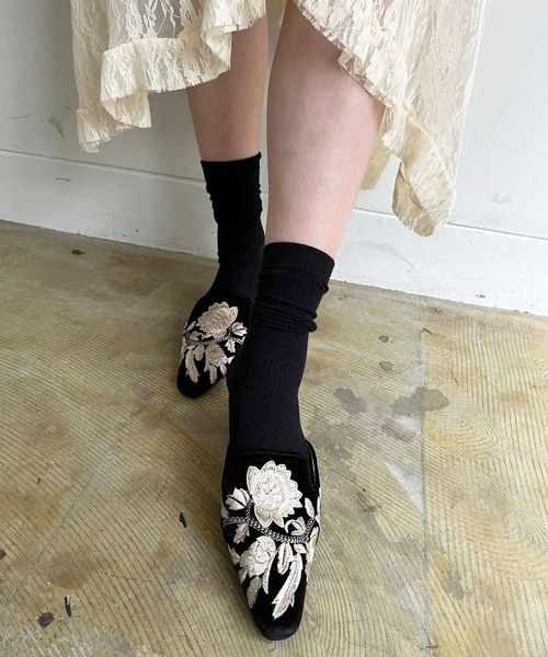 セール】ベロア刺繍ミュール（サンダル）｜Jewelobe（ジュエローブ）の