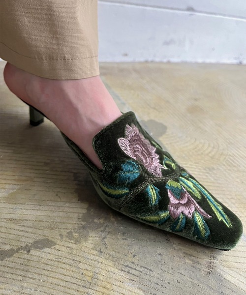 セール】ベロア刺繍ミュール（サンダル）｜Jewelobe