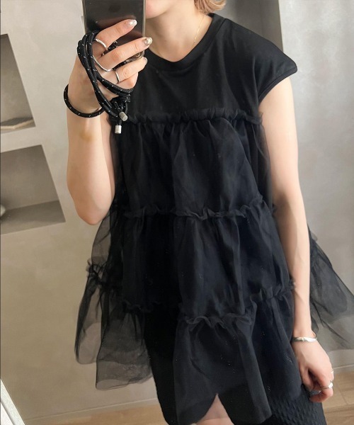 セール】【インフルエンサーコラボ】チュールティアードトップス（T