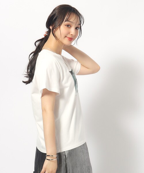 Cutie Blonde（キューティーブロンド）の「【洗える/プチプラ】プリントTシャツ（Tシャツ/カットソー・レディース・ベージュ系その他4/ホワイト系その他3/ホワイト系その他2/モスグリーン系3/ホワイト系その他5/ネイビー系5/チャコール/オレンジ系その他5/ブラック系6/ホワイト系その他6・02/03/04）」の20枚目の写真