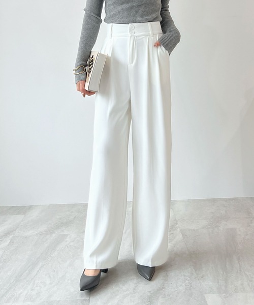Futier land(フューティアランド)の「ハイウエストダブルボタンスラックス(スラックス・レディース・ホワイト/グレー/ブラック/ブルー/ピンク・MEDIUM/LARGE)」の2枚目の写真