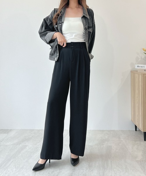 Futier land(フューティアランド)の「ハイウエストダブルボタンスラックス(スラックス・レディース・ホワイト/グレー/ブラック/ブルー/ピンク・MEDIUM/LARGE)」の1枚目の写真