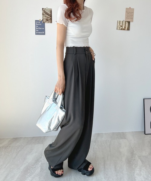 Futier land(フューティアランド)の「ハイウエストダブルボタンスラックス(スラックス・レディース・ホワイト/グレー/ブラック/ブルー/ピンク・MEDIUM/LARGE)」の6枚目の写真