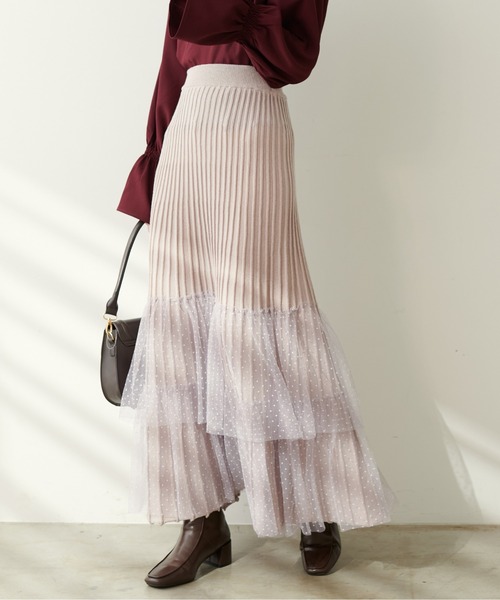 natural couture(ナチュラルクチュール)の「チュールドッキングニットスカート(スカート・レディース・アイボリー/グレイッシュベージュ/グレー/ブラック・FREE)」の21枚目の写真